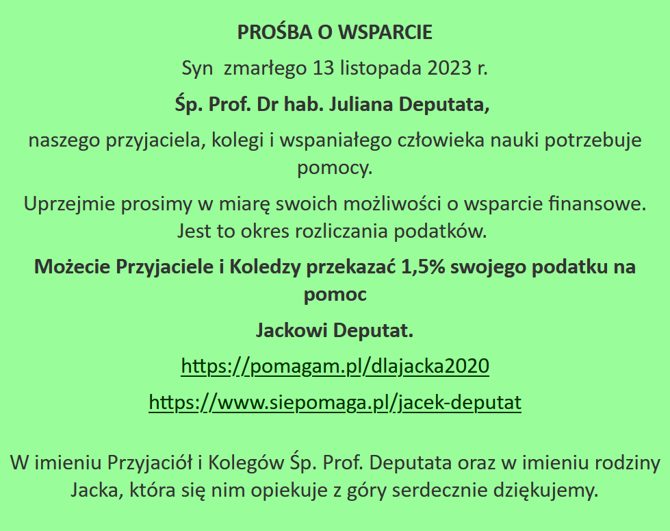 Prośba o przekazanie 1,5 % podatku